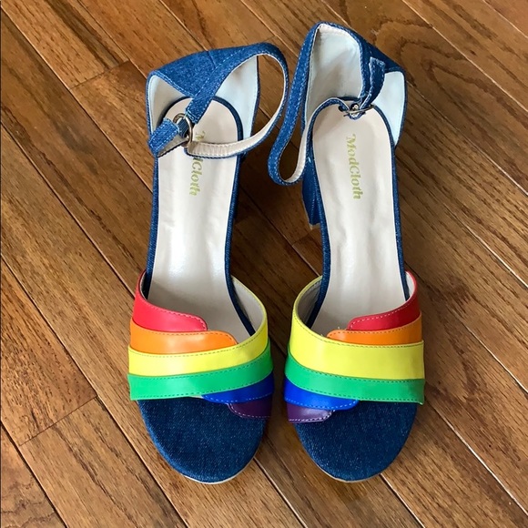 COPY - ModCloth Denim Rainbow Heels SE71043 NEW! - Picture 1 of 8